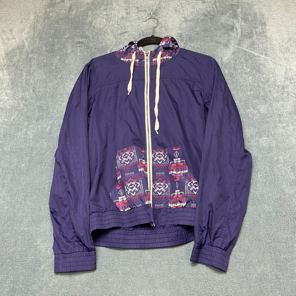 Empyre Hooded Windbreaker Jacket Mens Large Purple Aztec Print Winter Full Zip